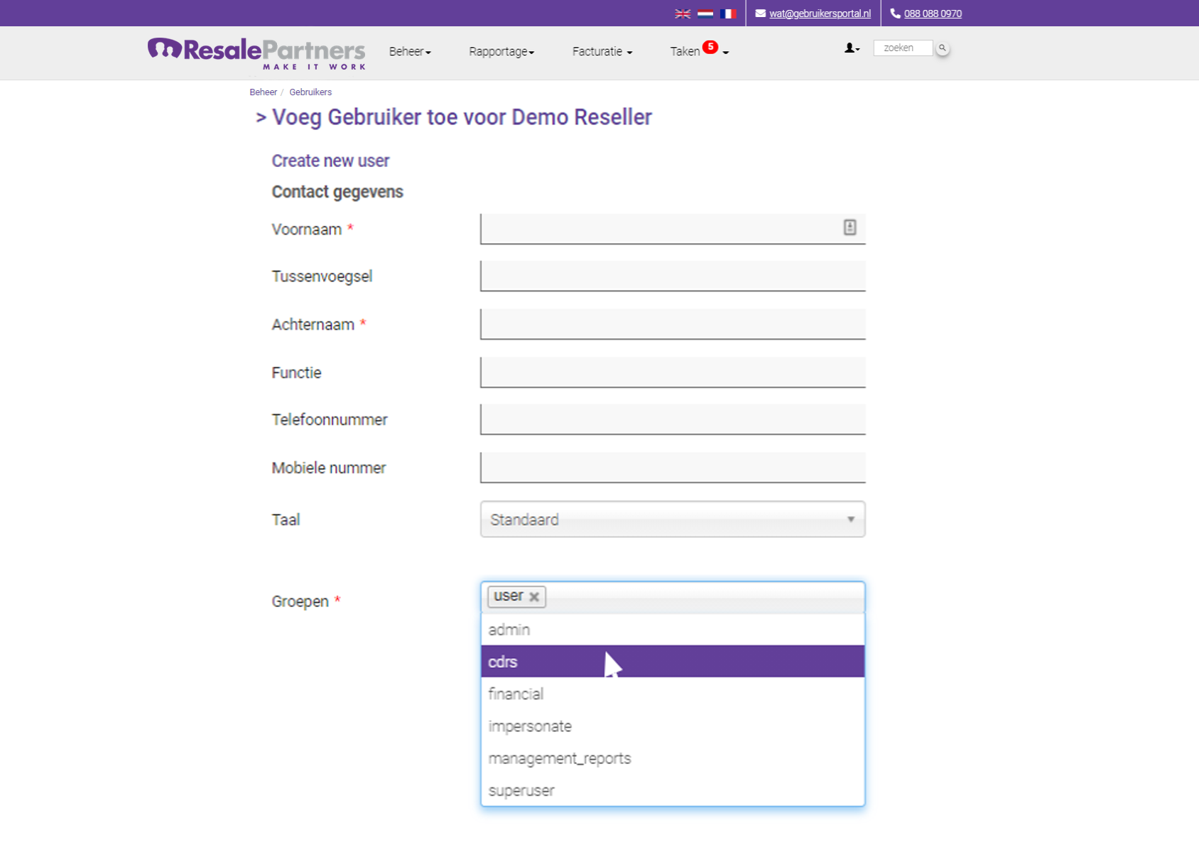 gebruikersrechten toevoegen ResalePartners Portal